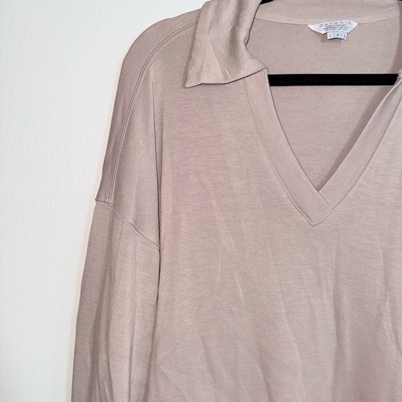 Danskin Mauve Pink Collared Sweatshirt V-neck Pullover Loungewear Large Women’s - Picture 3 of 10